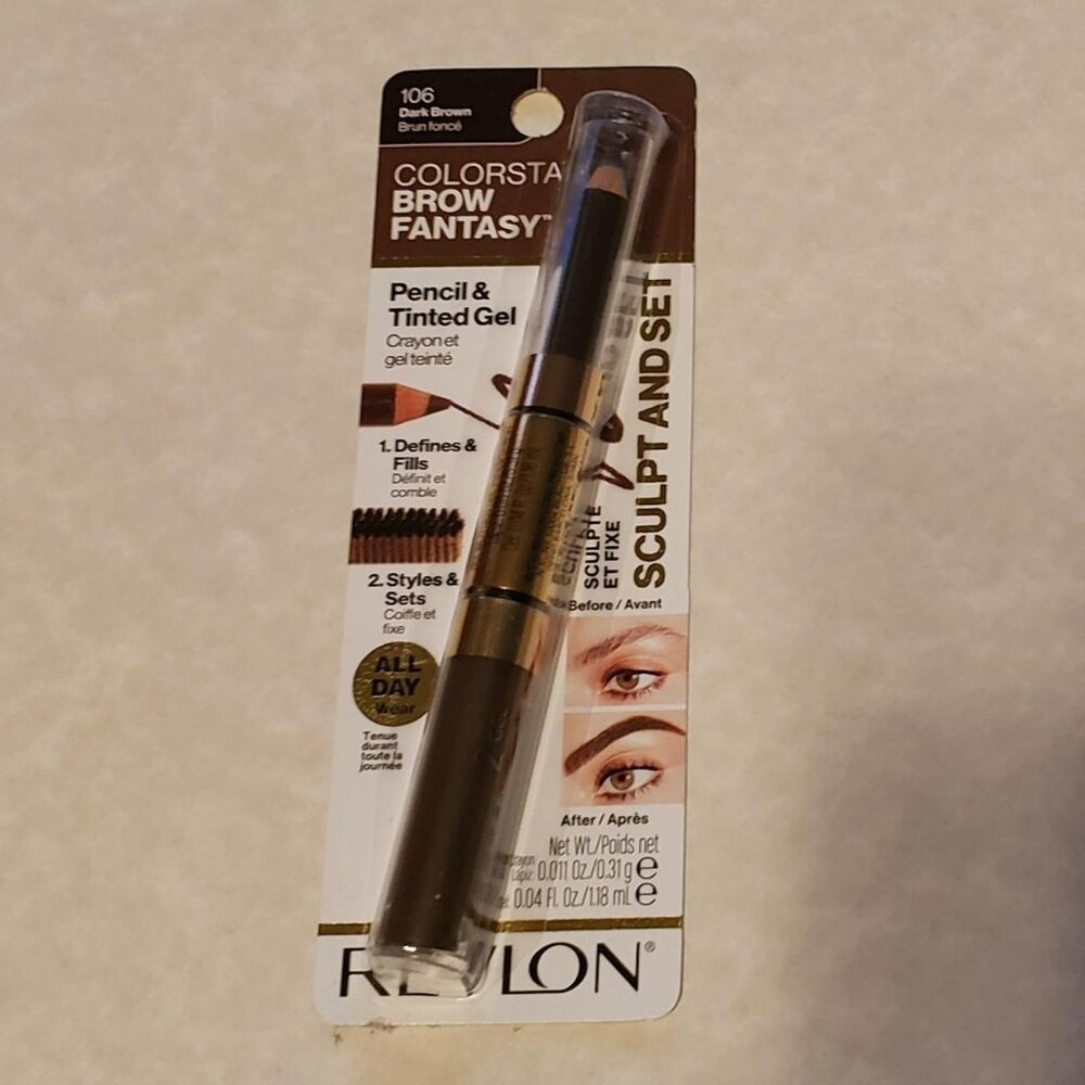 Revlon Eyebrow Gel & Pencil ColorStay Fantasy 2-in-1, Longwearing Dark Brown 106